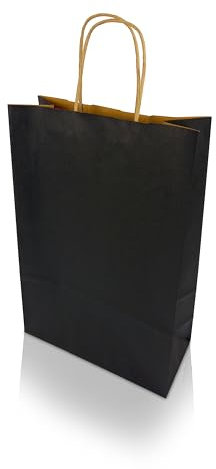 h-Green Papiertragetaschen 220x330x100 mm (25 Stück), tragbare Papiertüten mit 7kg Tragfähigkeit, recycelbare Geschenktüten aus 100% FSC® zertifiziertem Recycling-Kraftpapier, 90g/m², schwarz