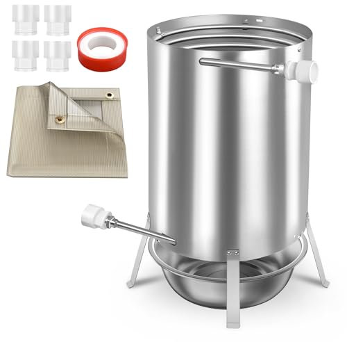 LZQ Poolheizungen mit Feuer und Heizspirale,Outdoor Poolofen, Edelstahl Schwimmbadheizung mit Ø32/38mm Anschlüsse Brennholz Pool Heizung 28L Feuertonne Holz (1 Stück)