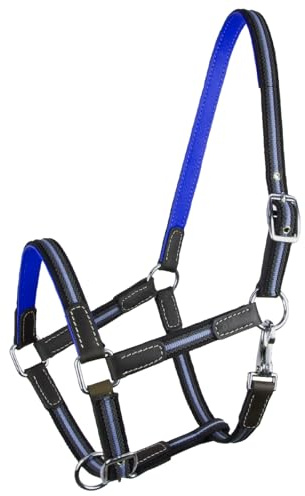 Brama West Cabestro caballo Ruby | 2 posiciones ajustables con inserciones de cuero | cabestro de pastoreo (azul, XFull)