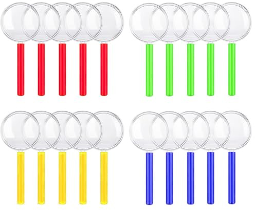 20Pcs Kids Magnifying Glasses, Portable Mini Magnifying Glasses with Colorful Handle for Children, Handheld Magnifying Glass for Kids for Reading, Exploring, Hobbies & Observation