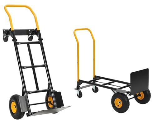 RBFGYIOP Carrello a mano convertibile 2-in-1 - Piattaforma pieghevole per magazzino, ufficio, giardino, spostamenti industriali - 4 ruote robuste, manico telescopico - Portata 800LB - Nero e Arancione