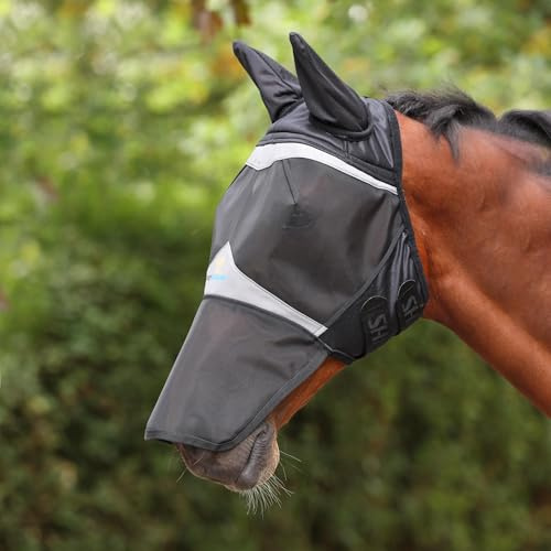 Shires FlyGuard Pro Fine Mesh Fly Mask with Ears & Square Nose - Jet Black