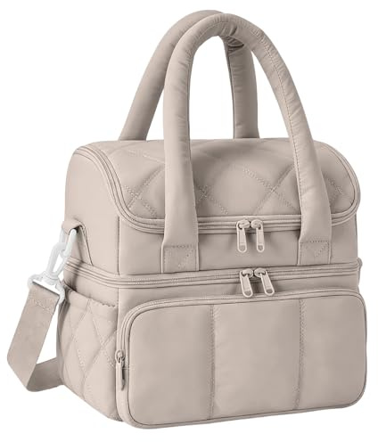 EUBSWA Bolsa isotérmica para el almuerzo para mujer, de doble nivel, acolchada, a prueba de fugas, duradera y reutilizable, pícnic, viajes, preparación de alimentos (camello)