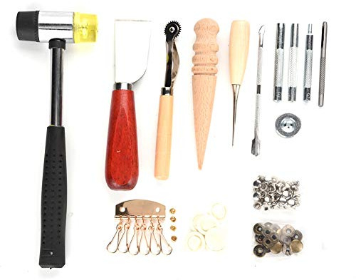 Xiuganpo 42 St Läderhantverksverktygssats, med Sömnadsmejslar och Sömnadsset för Lädersömnad -projekt