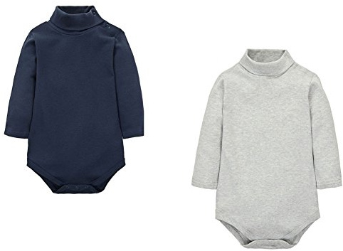 CuteOn 2 Confezioni Unisex Bambino Pagliaccetto Collo Alto Manica Lunga Cotone Neonati Body tuta Blu reale + Grigio 24 Mesi