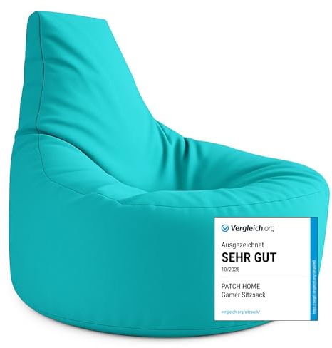 PATCH HOME Gamer Kissen Lounge Kissen Sitzsack Sessel Sitzkissen In & Outdoor geeignet fertig befüllt | Türkis - Ø 80cm x Höhe 90cm - in 2 Größen und 25 Farben