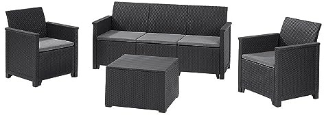 Keter Emma Lounge Set 3 Seater with Storage Table, Mobili da giardino, Grafite