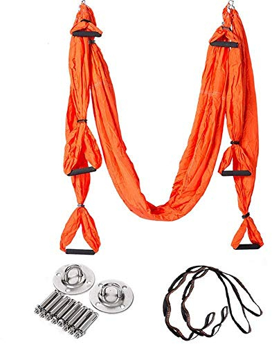 FLY FLU Aerial Yoga Hängematte， Yoga-Hängematte，6 Griffe Ohne Dehnung Yoga-Hängematte Mit Umkehrung Der Schwerkraft Fitness-Hängematte Professionelle Übungs-Trainer Für Ihre Familie,250x150cm-Orange