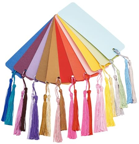 PandaHall 40 Stück 10 Farben Kraftpapier Lesezeichen Leere Karten Mit 80 Stück 20 Farben Quasten Für DIY Buchmarker Geschenkanhänger Basteln Dekorieren