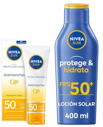 NIVEA SUN Protege & Hidrata Leche Solar FP50+ (1 x 400 ml) + Protección Facial UV Anti-Edad & Anti-Manchas FP50