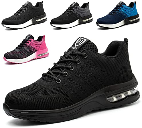 Zapatos de Seguridad, Zapatos de Trabajo, Zapatos Deportivos Ligeros con Punta de Acero, Zapatillas Transpirables con Puntera de Acero, Hombres o Mujeres,A-Negro,EU42
