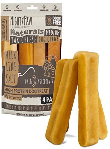 Mighty Paw Yak Cheese Chews for Dogs - All-Natural Long Lasting Pet Treats - Odorless Limited-Ingredient Chews for Puppies & Power-Chewers (Medium, 4 Pack)