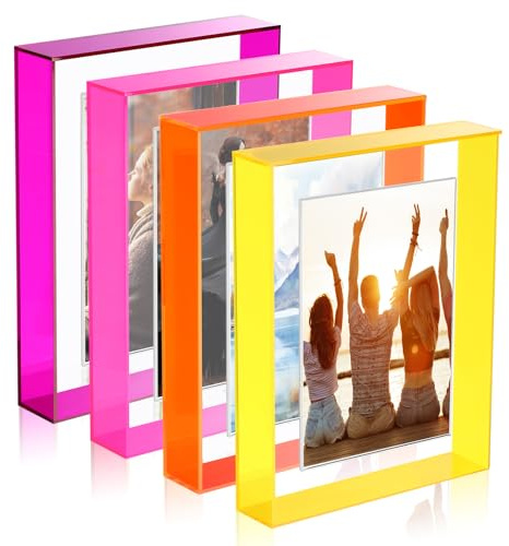 Kathfly 4 cornici portafoto galleggianti in acrilico, per montaggio a parete o da tavolo, decorative, magnetiche, traslucide, al neon, da appendere, per esporre foto fino a 17,8 x 22,8 cm (colori