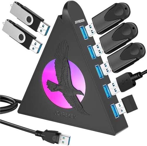 7 Port USB 3.0 Hub, JoyReken RGB USB Hub with RGB Night Light and 2ft Cable, USB Hub 3.0 Pink USB Expander for Laptop, PC, Flash Drive, HDD, Console, Printer, Keyboard, Mouse