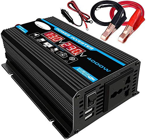 Inversor,Inversor Onda Pura Transformador de Voltaje 4000W 12V a 220V de energía del Coche del inversor del convertidor del Adaptador del Cargador USB de Doble Onda sinusoidal modificada (Color : 12V