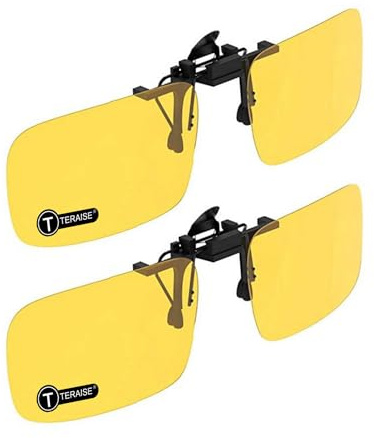 TERAISE 2-Pack Night Vision Clip su occhiali da sole polarizzati Uomo/Donna UV400 Flip-Up, pratico e sicuro da montare su occhiali da vista Ideale per guida e Outdoor/Pesca(2PCS Giallo+Giallo)