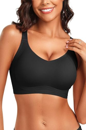 Vertvie Damen Nahtloser BH Ohne Bügel Push Up Seamless BH V Ausschnitt Bügelloser Bustier Gepolstert Soft BH Komfort Bequemer BH T Shirt Bra Klassisch (Schwarz, XL)