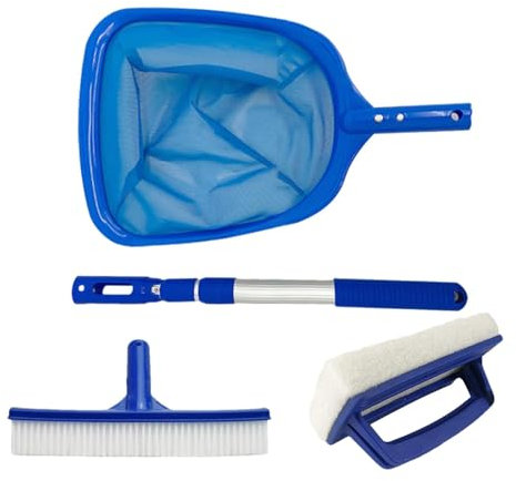 Kit De Nettoyage De Piscine - Fournitures De Piscine 4 Pièces | Épuisette, Brosse, Perche Réglable pour L'entretien Et Le Nettoyage des Parois De La Piscine