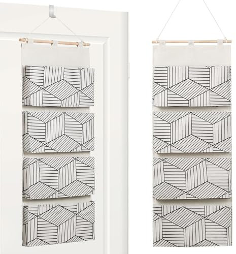 Dubest Hängeorganizer mit 4 Taschen, Hängeaufbewahrung Tür Organizer Kleiderschrank mit Haken Hängende Aufbewahrungstasche für Schlafzimmer Wohnzimmer Büro Kinderzimmer Deko(Weiß,1 Stück)