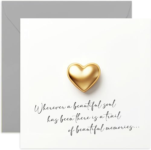 Sympathy Cards for Family and Friends - Condolences Card - Sorry For Your Loss - 'Beautiful Souls' Heartfelt Sentimental Quote - Beautiful Gold Heart Thinking of You Card for Them | Blank Inside