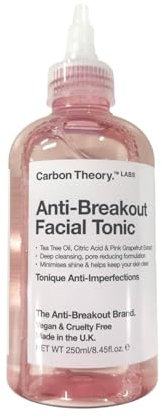 Carbon Theory Anti-Breakout Face Toner - Reduces Excess Oil & Minimises Pores - Blemish Control Cleanser for Oily Skin - Pink Grapefruit & Organic Tea Tree Oil for Skin - Vegan Facial Tonic - 250ml