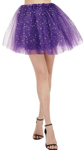 BALAYSIER Tutukjolar för flickor och kvinnor fodrad tyllkjol med stjärnpaljetter klassisk 4 lager elastisk balett-tutu för dans cosplay fester, Lila, one size