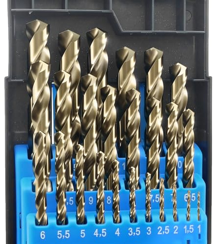 GREYWOLF Lot de 25 coffret foret cobalt，forets hélicoïdaux en acier rapide M35 pour carbure de tungstène, acier inoxydable, fonte, bois et plastique avec boîte d'index de 1 à 13 mm