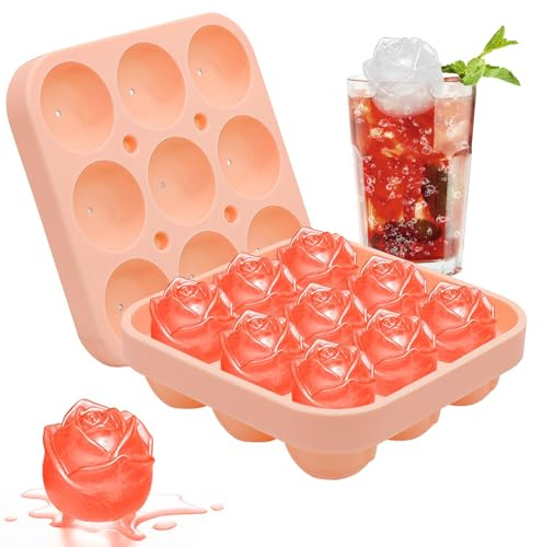 Spetsbst silikon isbitsform ros, isbitsform rolig 9 fack iskub bricka isbitsformar, isbitsbehållare med lock återanvändbara isbitsformar för is, whisky, cocktail, juice, kaffe