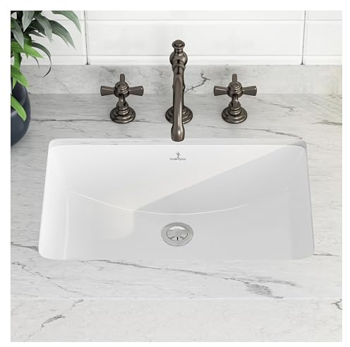 SmartSylva Fregadero de baño empotrado, 18 x 14 pulgadas, cerámica negra, diseño rectangular moderno