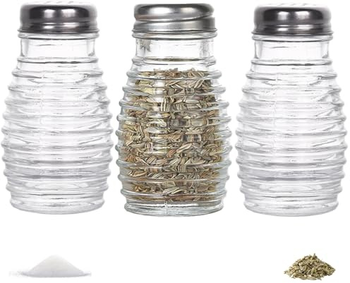 3 PCS Ribbed Salt and Pepper Shakers, Salt and Pepper Sets Shaker with Screw Lid Durable Salts and Peppers Pots, Suitable for Restaurant Barbecue Kitchen Cooking Daily Use