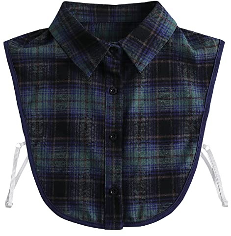 EQLEF Detachable Fake Shirt Collar for Women, Classic Pointed Collar Blue and Green Cotton Half Shirt for Girls and Ladies