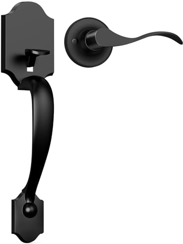 Camtek Front Door Handle No Lock, Matte Black Entry Door Lock Set with Reversible Handle, Exterior Door Lock Set Compatible with Keypad Deadbolt/Compatible with Mechanical Deadbolt