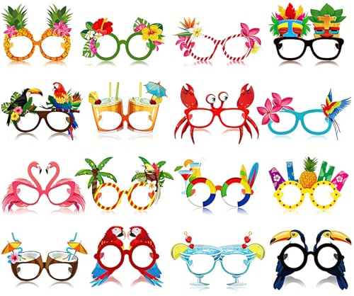 NiceNaiils Occhiali da festa, 16 pezzi hawaiian party divertenti occhiali, per carnevale, matrimoni, mascherate, spiaggia, lauree, accessori per foto