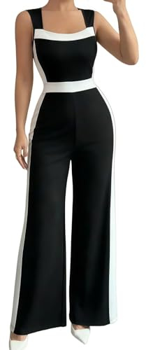SamHeng Black Work Jumpsuit for Women Black Square Neck Sleeveless M