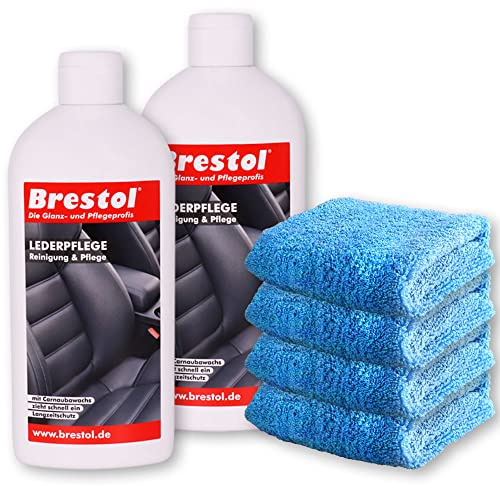 Brestol LEDERPFLEGE Set2 (2X 500 ml + Zubehör) - Lederpflegelotion Lederreiniger Lederschutz Ledersitze Autositze Auto Leder Glattleder