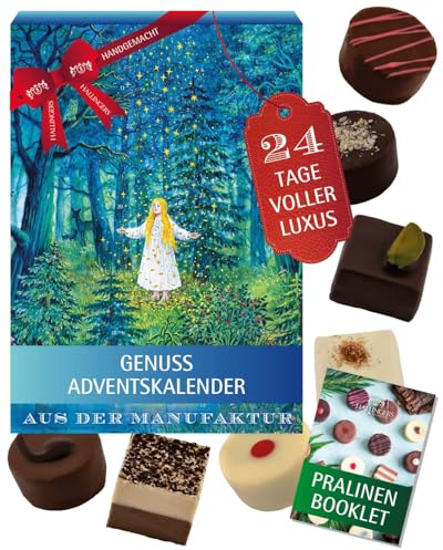 Hallingers Genuss Manufaktur Pralinen Adventskalender ohne Alkohol – 24 handgemachte Premium Schoko Pralinen aus Edelkako - Süßigkeiten Geschenk Familie Kinder Erwachsene - Weihnachtskalender 2025