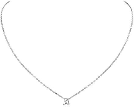 ChicSilver Collar Letra Inicial Plata Mujer Colgante A Plata de Ley 925 Joyería Simple Elegante ABC Diminutos Oro Blanco Regalo Cumpleaños
