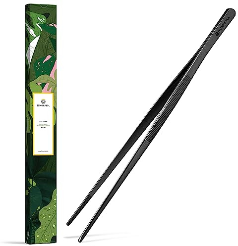 Homestia 12-Inch Kitchen Tweezers Fine Tweezer Tongs, Stainless Steel Professional Long Cooking Tweezers for BBQ, Sea Food, Repairing and Serving (Black)