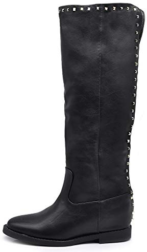 IF Fashion Scarpe Stivali da al Polpaccio Biker Motociclista Equitazione Donna con Borchie Zeppa Interna LY81-4 MP726-1 Nero N.37