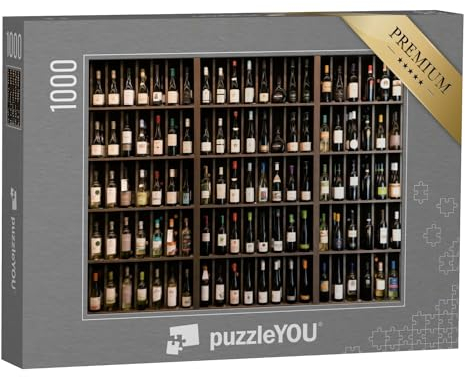 puzzleYOU: Puzzle 1000 Teile „EIN Regal voll gut sortierter Weinflaschen“ – aus der Puzzle-Kollektion Wein, Getränke