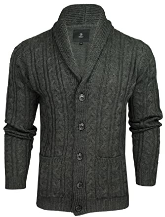 Xact Cardigan da Uomo con Bottoni con Lavorazione a Trecce e Collo a Scialle (Carbone Marl) L