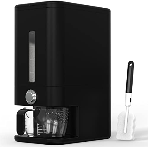 Retail Blade Reisspender – 12 kg Reisbehälter mit Messbecher, Schaufel & Schwamm – großer Müsli-Eimer mit Skala für Küche, Speisekammer, BPA-frei, luftdicht (schwarz)