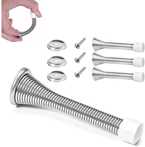 Spring Door Stop, 3 Pack Metal Door Stoppers Wall Mounted Doorstop with Screws and Base Plate for Protect Walls and Door