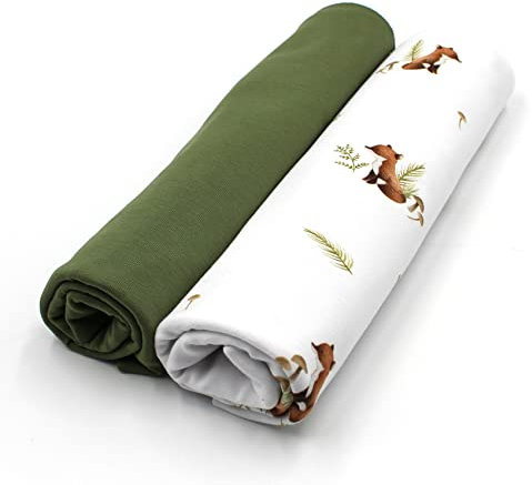 VmG-Store Jerseystoff Set farblich abgestimmt Design + Uni je 0,5mx1,5m 95% Baumwollstoff 5% Elasthan Tex Standard 100 (Füchse+Pickle Set42)