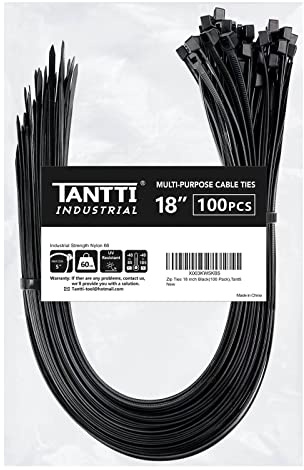 Zip Ties 18 inch (100 Pack), Black, 60lb Tensile Strength, UV Resistant Cable Ties for indoor and outdoor use, by Tantti Supply