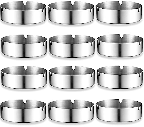 Edelstahl Aschenbecher, 12 Stück Tischplatte Aschenbecher, 8CM Tragbarer Aschenbecher,Windaschenbecher für Innenraum und Draußen, Silber