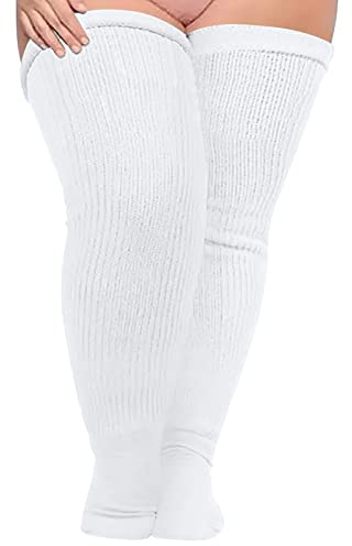 Chaussettes Hautes Femme Grande Taille, Chaussettes en Coton Solides pour Femmes, Grande Taille, Au-Dessus Du Genou, Chaussettes Extra Longues, Très Épaisses, Cuisses Hautes