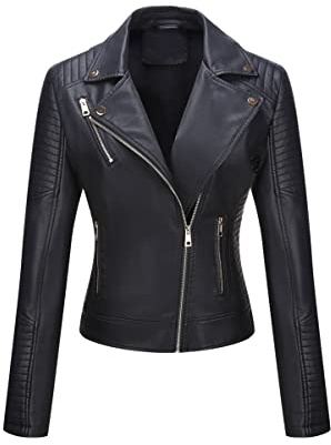 Geschallino Veste en Cuir PU Grande Taille pour Femme Courte Automne Moto Manteau avec Poches 53Plus Noir 5XL