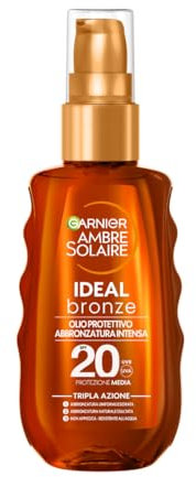 Garnier Olio Protettivo Abbronzante Spray, Protezione Media SPF 20+, Abbronzatura Dorata e Intensa, Pelle Protetta e Baciata dal Sole, Resistente all'Acqua, Ambre Solaire, Ideal Bronze, 150 ml