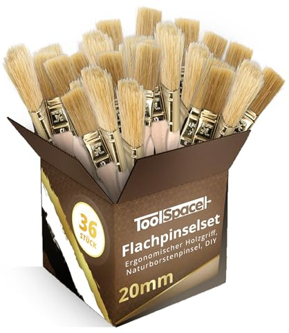 ToolSpace Set de Pinceaux Plats - 36 pcs - 20 mm - Kit de Peinture, Brosse Fine, Peindre Les Murs, Les endroits Difficiles d'accès, Pinceau Brush avec Poils Naturels - Manche Ergonomique en Bois, DIY